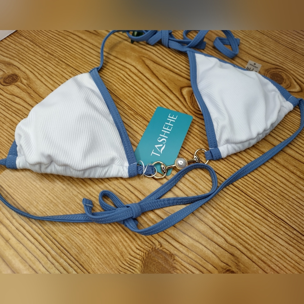 Triangle Ribbed Bikini String Top By Tashehe